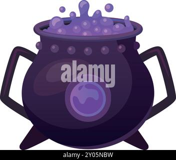 Magic potion preparing in black pot cartoon icon isolated on white background Stock Vector