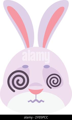 Crazy bunny head. Spiral eyes rabbit emoji isolated on white background Stock Vector