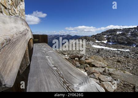 Close-up of a bench in the South Tyrolean Alps in summer Stock Photo