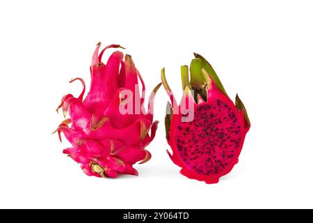 Close-up of whole and cut red dragon fruit Stock Photo