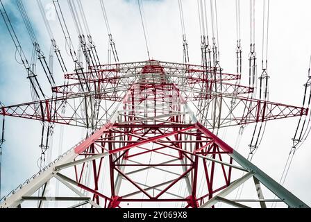 Red white pylon, low angle Stock Photo