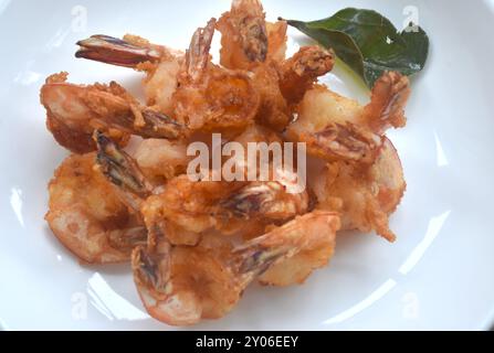 deep fried sea shrimp stuffed flour dipping chili sauce on plate Stock Photo