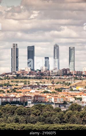 Madrid, Spain; 05-18-2024: Emblematic office towers of the city of Madrid previously known as the four towers that have become five after the construc Stock Photo