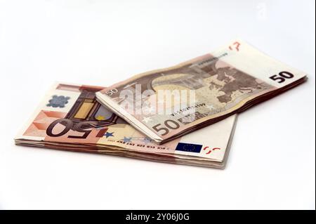 1000 euros in two stacks Stock Photo