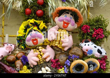 Stock photo of a Ukrainian souvenir made from natural ingredients Foods flowers plants and plaster Horizontal Stock Photo