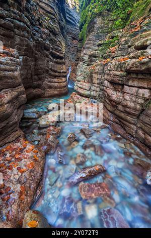 Taugl, Tauglbach flows through gorge, Tauglbachklamm, autumn, Tennengau, Bad Vigaun, Salzburger Land, Austria, Europe Stock Photo