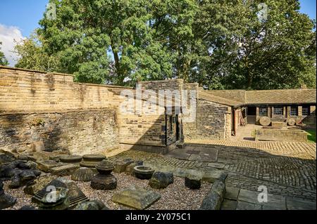 Shibden Hall,West Yorkshire,former home of 'Gentleman Jack'Anne Lister. Stone carvings in the courtyard Stock Photo