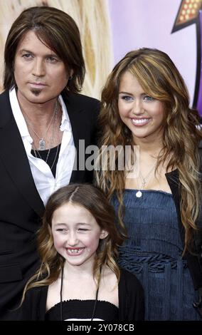 Miley Cyrus and Billy Ray Cyrus at the Los Angeles premiere of 'Hannah Montana The Movie' held at the El Capitan Theater in Hollywood on April 4, 2009 Stock Photo