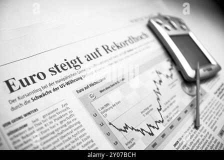 Newspaper clipping with euro exchange rate Stock Photo