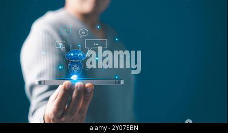Digital education services enhanced by chatbot technology where intelligent assistants and robots in cyberspace provide real-time support and chat-bas Stock Photo
