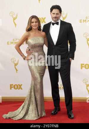 LOS ANGELES, CA, SEPTEMBER 20, 2015: Sofia Vergara and Joe Manganiello at the 67th Annual Primetime Emmy Awards held at the Microsoft Theater in Los A Stock Photo