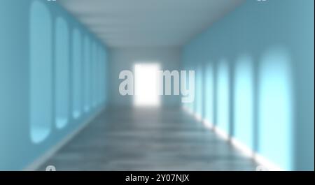 Blurred image of a long corridor, using as architectural background, 3d rendering Stock Photo