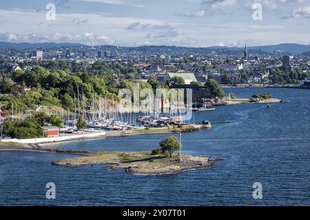 View over the Oslofjord to Oslo Stock Photo