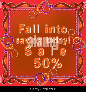 This vibrant promotional image captures the essence of fall sales with its warm, inviting colors and festive design. The central message, ‘Fall into s Stock Vector