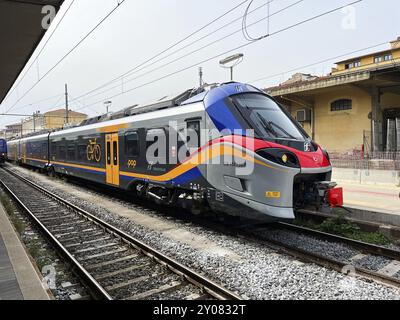 Pisa, Italy. September 18, 2023. Train in Italy equipped with charging points for electric bikes Stock Photo