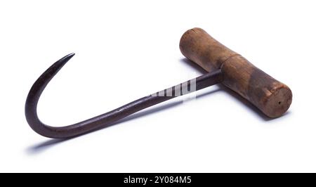 Old Metal Hand Hook Cut Out on White. Stock Photo