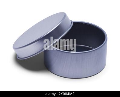 Open Tin Can with Lid Cut Out on White. Stock Photo