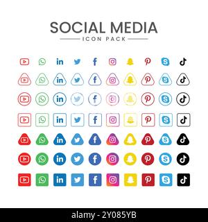 Social Media Icon Pack - Modern and Colorful Digital Marketing Set Stock Vector