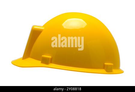 Yellow Hard Hat Side View Cut Out on White. Stock Photo