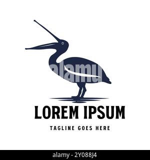 Vintage Retro Open Mouth Pelican Bird Silhouette Icon Illustration Design Vector Stock Vector