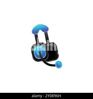 Headphones Icon with Blue and Black Color Scheme Stock Vector