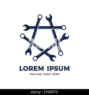 Vintage Retro Wrench Spanner Star for Auto Garage Custom Workshop Icon Illustration Design Vector Stock Vector