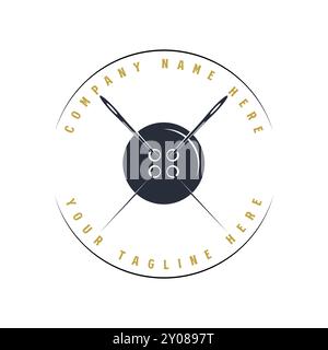 Vintage Retro Crossed Needle and Button for Sewing Tailoring or Fashion Apparel Badge Emblem Label Logo Design Vector Stock Vector