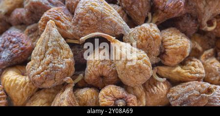 Close up photo of dried figs, selective focus. Stock Photo