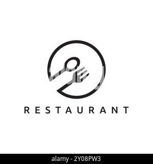 Spoon and Fork Symbol Integrated in Circle, Restaurant Kitchen Equipment Logo for Luxury Restaurants Stock Vector