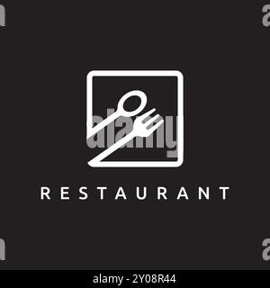 Integrated Spoon and Fork Symbol in a Rectangle, Restaurant Kitchen Equipment Logo for Luxury Restaurants Stock Vector