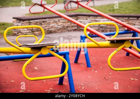 Colorful seesaws at the playground with no people Stock Photo