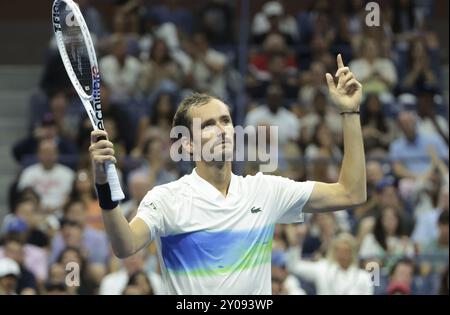 Daniil Medvedev of Russia during day 6 of the 2024 US Open, Grand Slam tennis tournament on 31 August 2024 at USTA Billie Jean King National Tennis Center in New York, United States Stock Photo