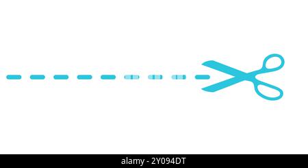 Cutting line and scissors design element. Isolated on white background. From blue icon set. Stock Vector