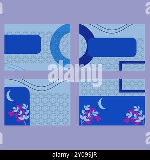 collection of four abstract designs in a calming blue palette. Each design incorporates geometric shapes organic lines Stock Vector