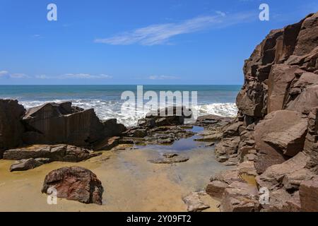 Rock formation known as stone Guardhouse located in Torres, the northern coast of Rio Grande do Sul Stock Photo