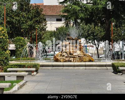 The fountain allegorical to the Water and the Earth in the city of Don Benito, Urban sculptures in Spain Stock Photo