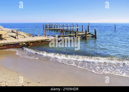 Vitt jetty at Cape Arkona, Ruegen Island in Germany, village Vitt with jetty near Cape Arkona, Ruegen Island in Germany Stock Photo