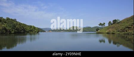 Lake Begnas, terraced fields and forest. Landscape near Pokhara, Nepal, Asia Stock Photo