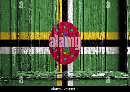 Flag of Dominica painted on wooden frame Stock Photo