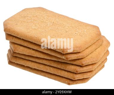 Rectangular baked cookies sprinkled with sugar on isolated background, stack Stock Photo