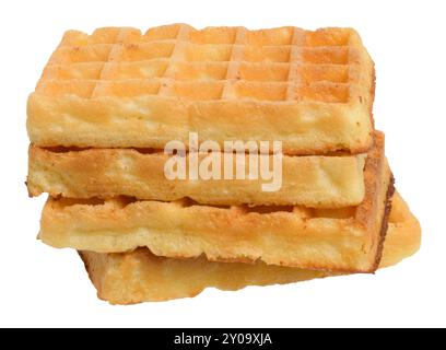 Rectangular baked Belgian waffle on isolated background, stack Stock Photo