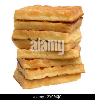 Rectangular baked Belgian waffle on isolated background, stack Stock Photo