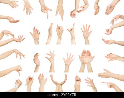 Set of white male hands showing symbols Stock Photo