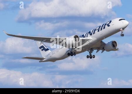 Finnair's Airbus a350 taking off from Helsinki airport Stock Photo