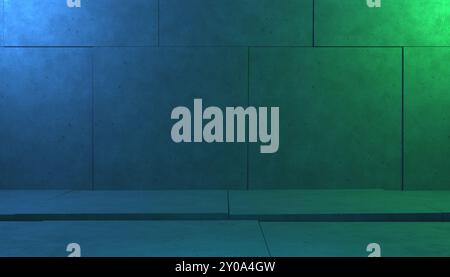 Green wall with floor, copy space, and no people. Architectural background. Stock Photo