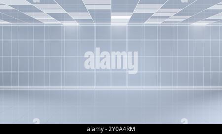 3D illustration of empty room with glowing grid lines, sci-fi environment. Stock Photo