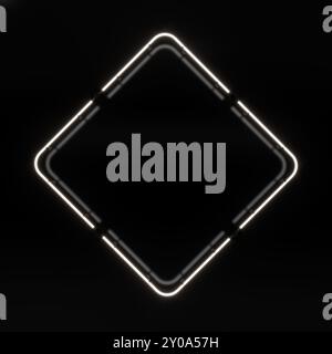 Bright glowing neon rectangular sign on dark wall background. 3d illustration. Stock Photo