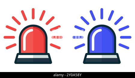 Emergency flashers siren icon. Set of red and blue emergency siren icons in flat style. Vector illustration. Stock Vector