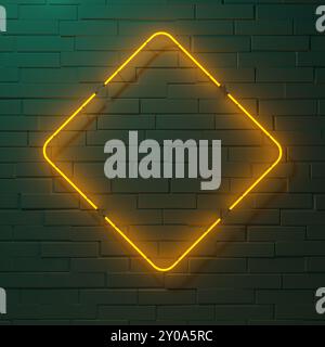 Rectangular neon sign. Geometric glowing lines. Abstract background with copy space. 3d illustration. Stock Photo