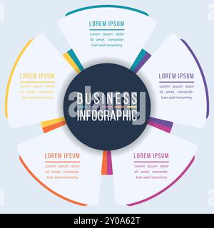 Business Infographic design 5 steps, objects, elements or options infographic business circle template Stock Vector